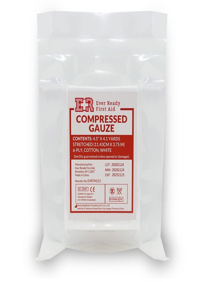 إيفر ريدي فيرست آيد ضمادات شاش معقمة مضغوطة من إيفر ريدي للإسعافات الأولية، 6 طبقات، ضمادات طبية طارئة لحقائب الإسعافات الأولية - 4.5 بوصة × 4.1 ياردة - عبوة من 10 قطع - Image 5